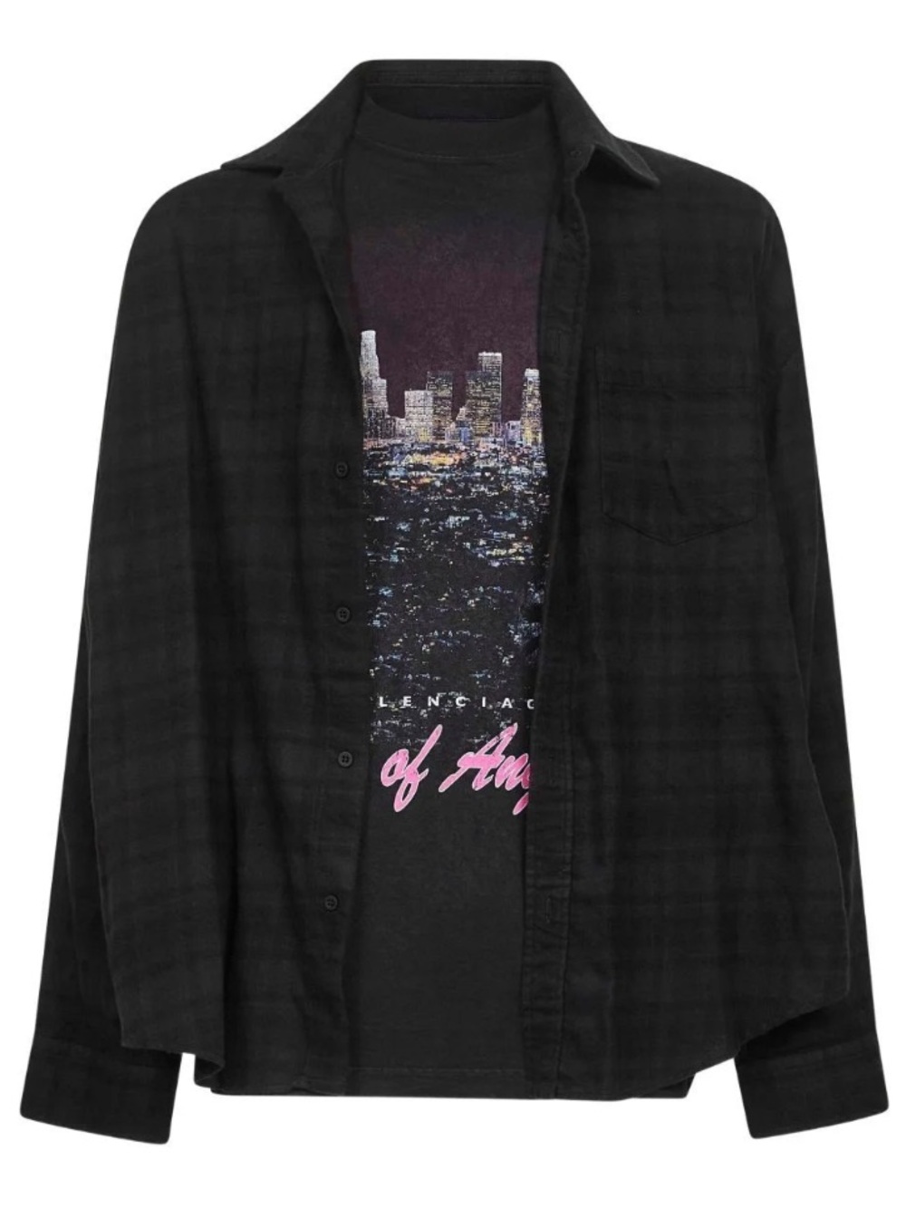 Balenciaga City of Angels Layered Oversized Shirt Tee Black Grey Flannel 2 Med